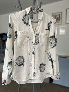 Express Cream Blouse with Black Dandelion Print